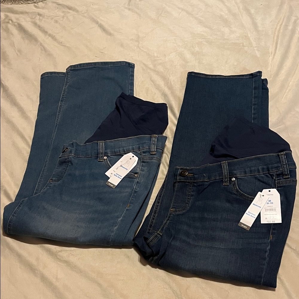 Time and Tru Women's Straight Leg Maternity Jeans in Dark and Medium Wash Blue